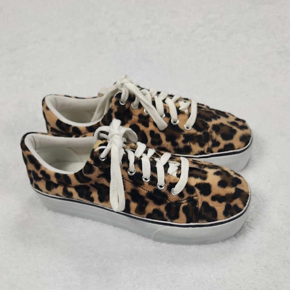 Vintage Y2K Fuzzy Leopard Platform Shoes Rare